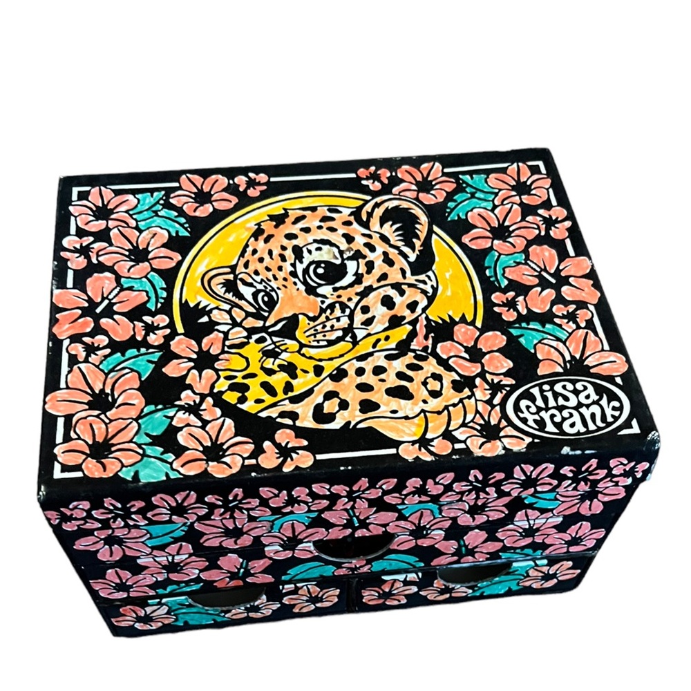 Vintage Lisa Frank Tiger Cub Jewelry Box Chest Drawers Velvet Colored Fuzzy.